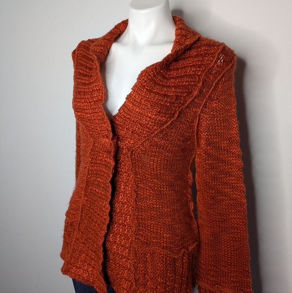 Boston Proper Burnt Orange V Neck Button Up Cardigan Sweater M - Picture 2 of 9